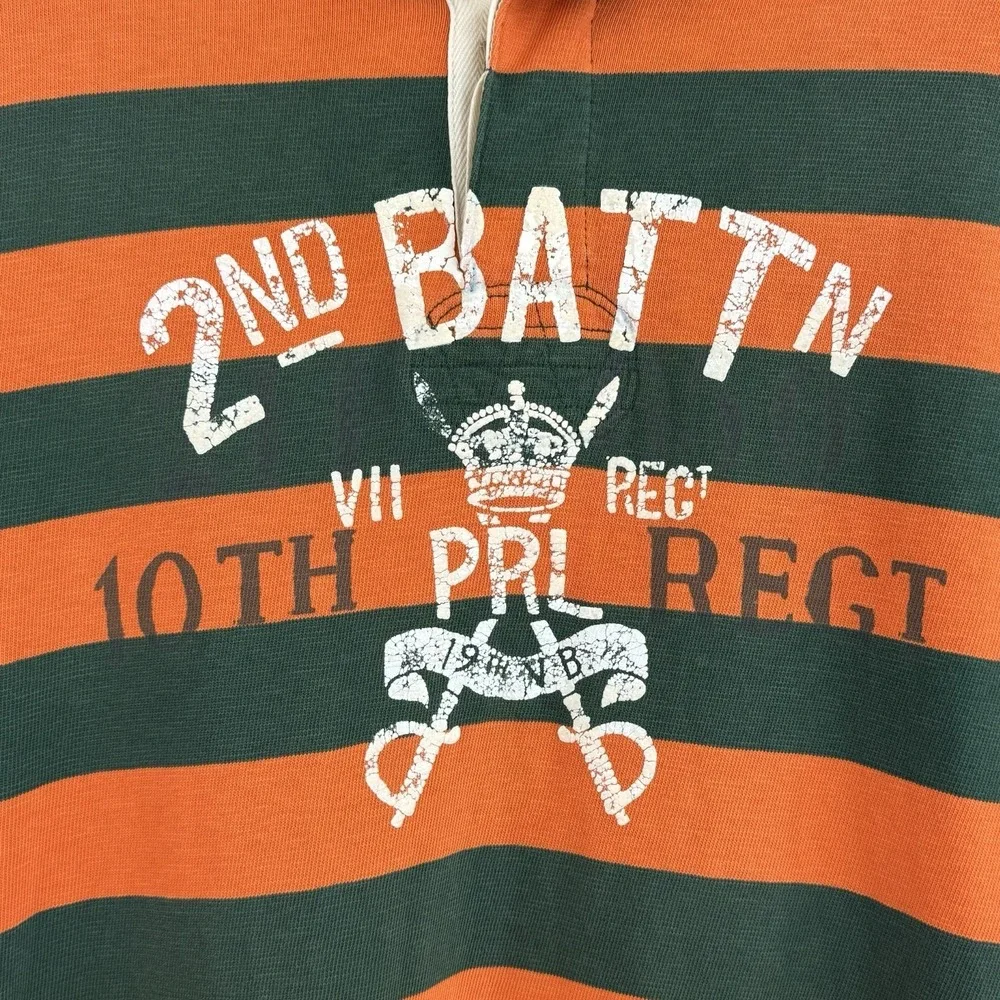 VTG Polo Ralph Lauren Rugby Polo Shirt Mens XXL Orange Green 2nd Battalion Y2K
